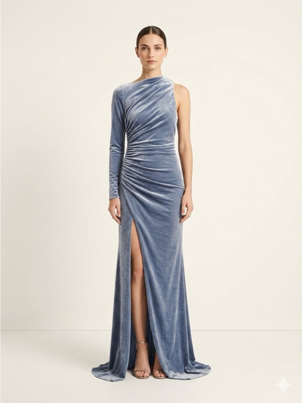 ET OCHS Velvet One-Shoulder Dress in Dusty Blue